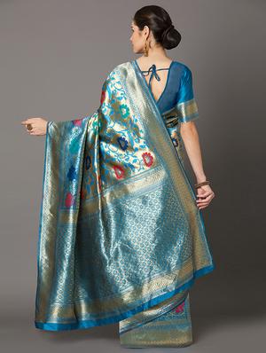 self design banarasi saree with blouse - 16954577 - Standard Image - 2