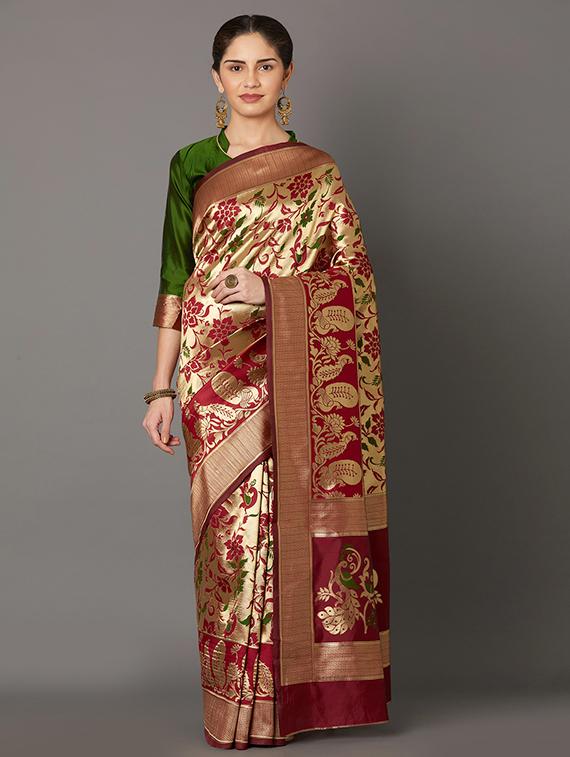 self design banarasi saree with blouse - 16954578 - Zoom Image - 1