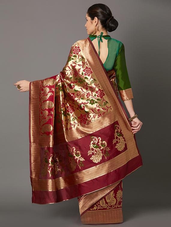self design banarasi saree with blouse - 16954578 - Zoom Image - 2