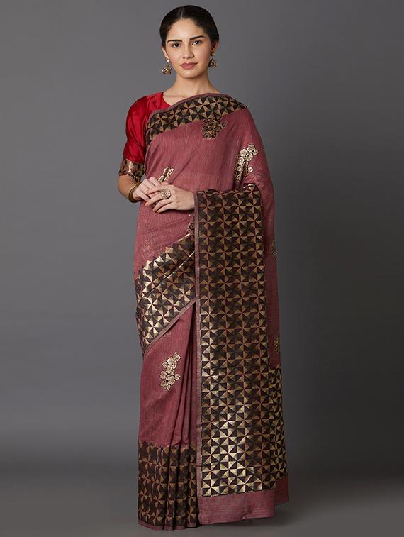 self design banarasi saree with blouse - 16954579 - Zoom Image - 1