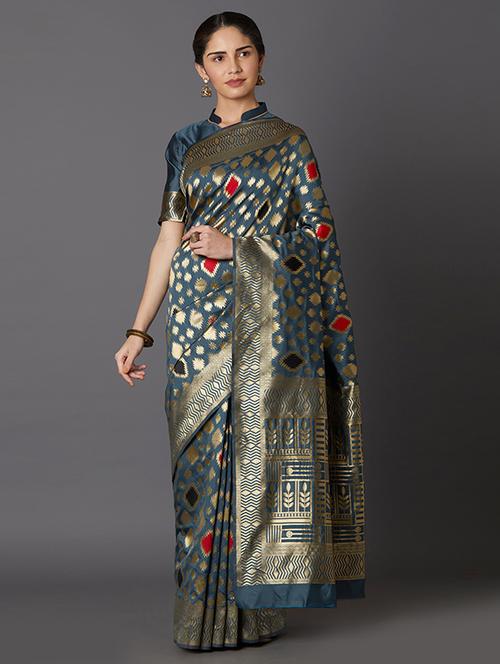 self design banarasi saree with blouse - 16954580 - Standard Image - 1