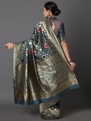 self design banarasi saree with blouse - 16954580 - Standard Image - 2