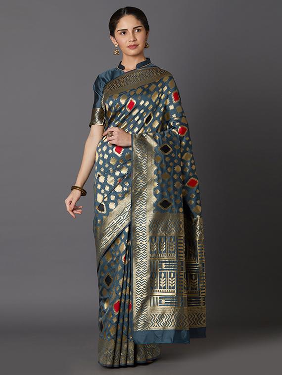self design banarasi saree with blouse - 16954580 - Zoom Image - 1