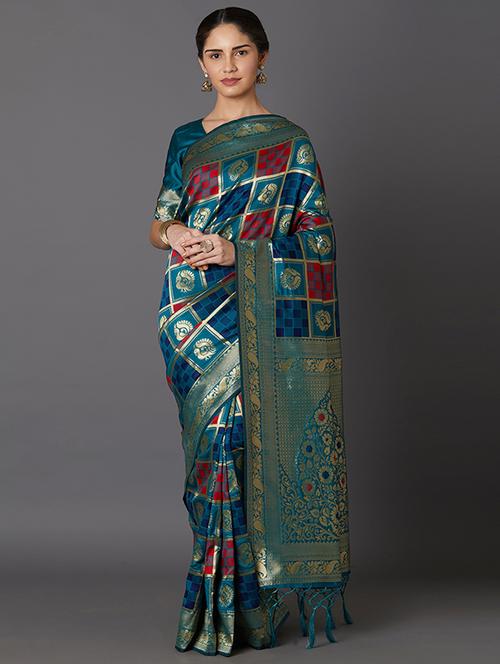 self design banarasi saree with blouse - 16954582 - Standard Image - 1