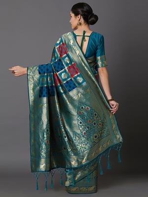 self design banarasi saree with blouse - 16954582 - Standard Image - 2