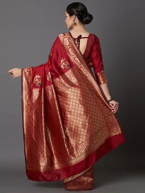 self design banarasi saree with blouse - 16954586 - Standard Image - 2