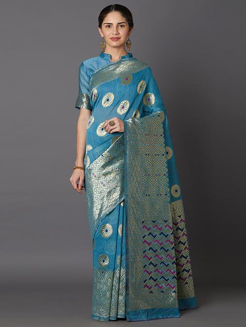 self design banarasi saree with blouse - 16954588 - Standard Image - 1
