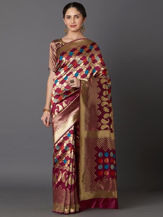 self design banarasi saree with blouse - 16954590 - Zoom Image - 1