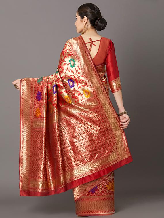 self design banarasi saree with blouse - 16954594 - Zoom Image - 2