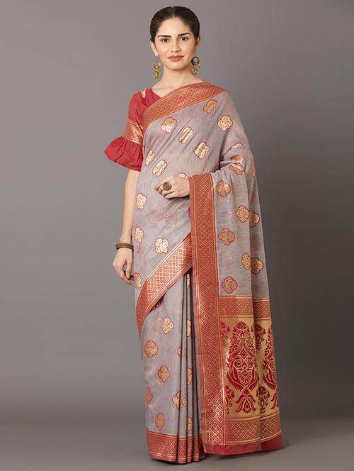 self design banarasi saree with blouse - 16954596 - Standard Image - 1