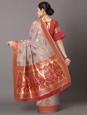self design banarasi saree with blouse - 16954596 - Standard Image - 2