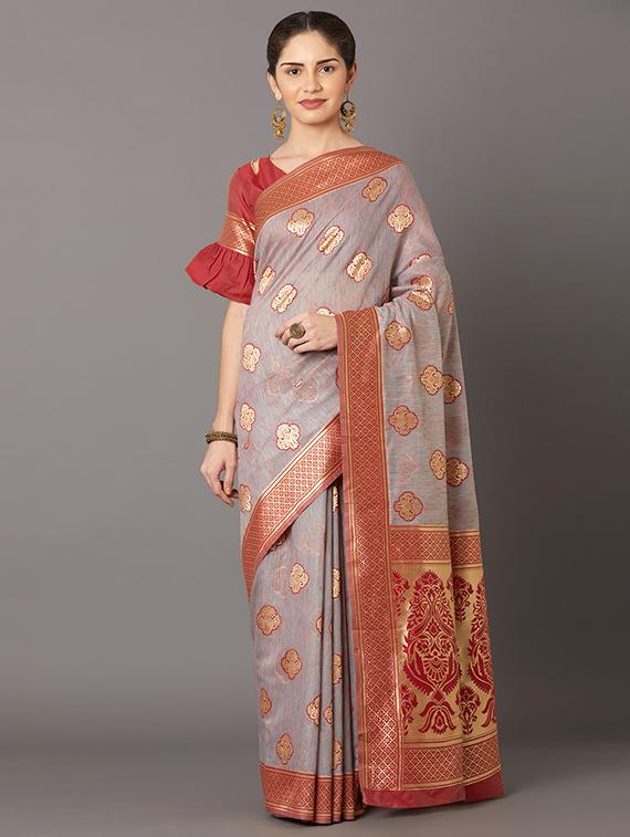 self design banarasi saree with blouse - 16954596 - Zoom Image - 1