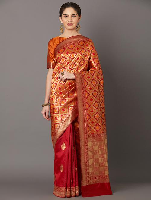 self design banarasi saree with blouse - 16954598 - Standard Image - 1