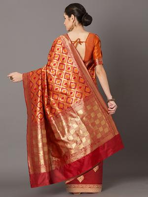 self design banarasi saree with blouse - 16954598 - Standard Image - 2