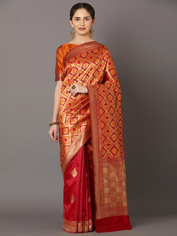 self design banarasi saree with blouse - 16954598 - Zoom Image - 1