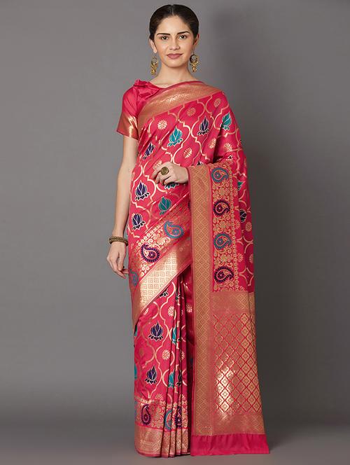 self design banarasi saree with blouse - 16954603 - Standard Image - 1