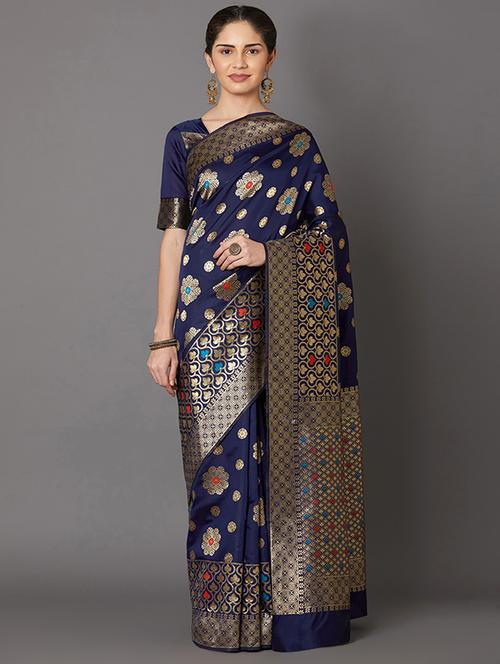 self design banarasi saree with blouse - 16954605 - Standard Image - 1