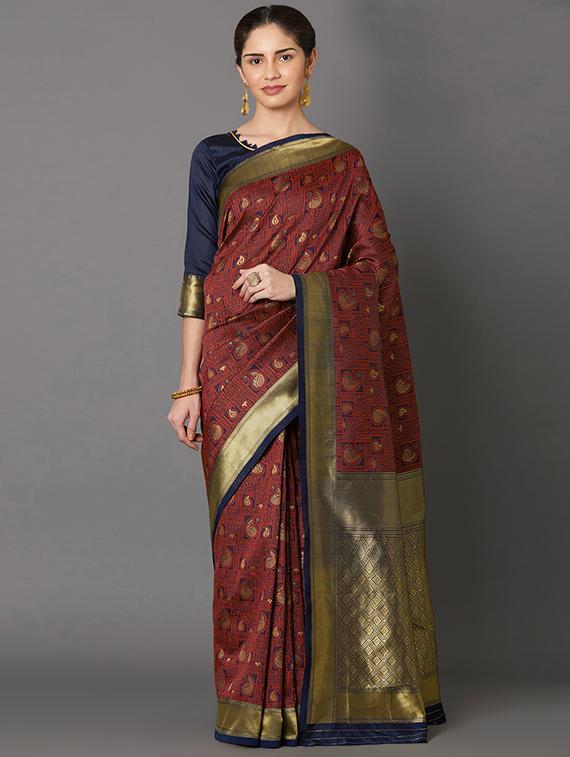 self design banarasi saree with blouse - 16954606 - Zoom Image - 1