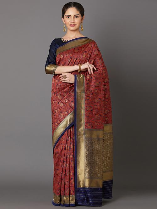 self design banarasi saree with blouse - 16954607 - Standard Image - 1