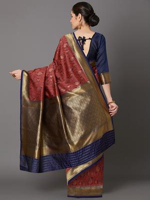 self design banarasi saree with blouse - 16954607 - Standard Image - 2