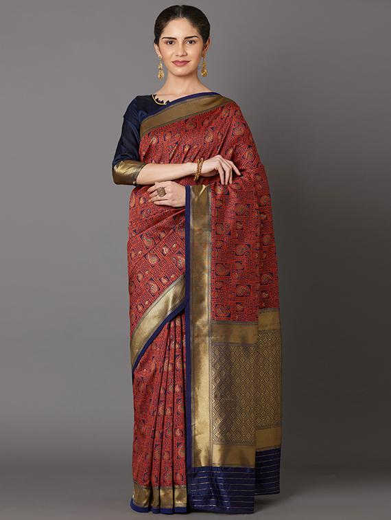 self design banarasi saree with blouse - 16954607 - Zoom Image - 1