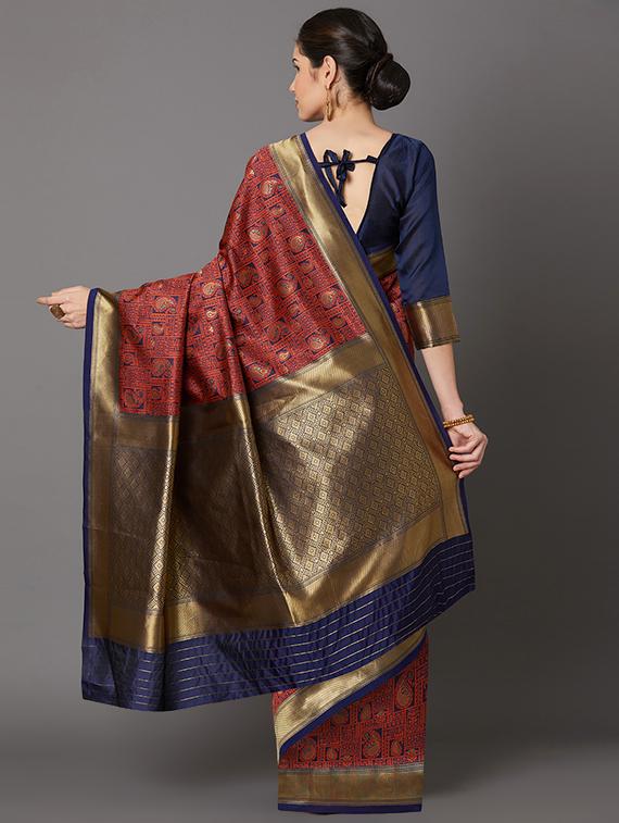 self design banarasi saree with blouse - 16954607 - Zoom Image - 2