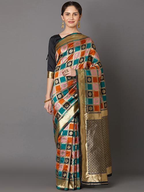 self design banarasi saree with blouse - 16954609 - Standard Image - 1