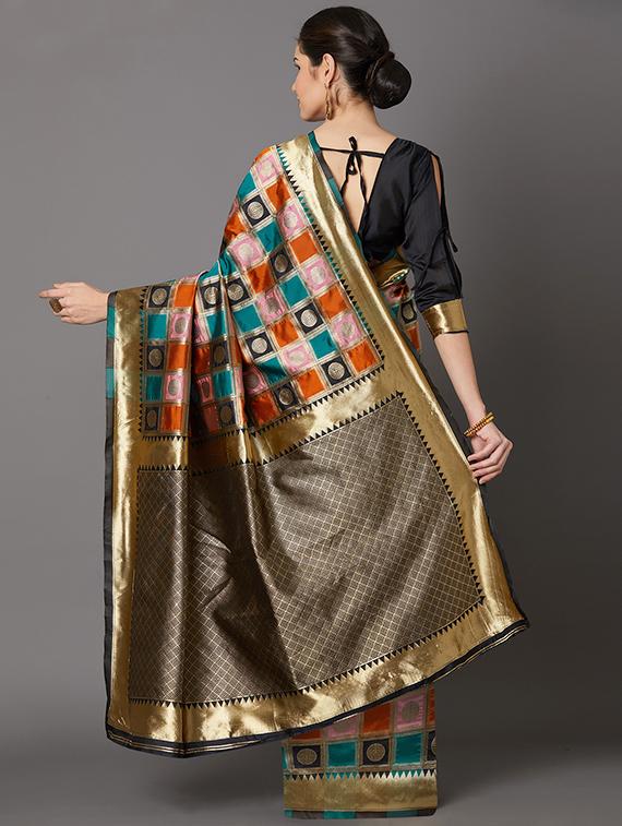 self design banarasi saree with blouse - 16954609 - Zoom Image - 2