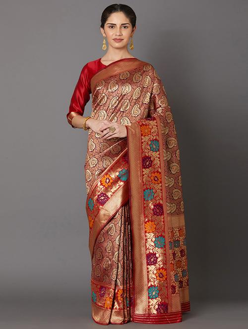 self design banarasi saree with blouse - 16954610 - Standard Image - 1
