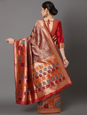self design banarasi saree with blouse - 16954610 - Standard Image - 2