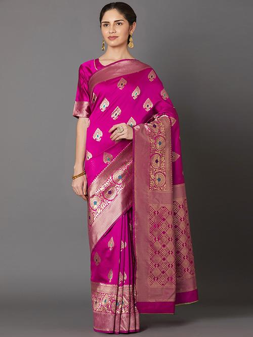 self design banarasi saree with blouse - 16954611 - Standard Image - 1