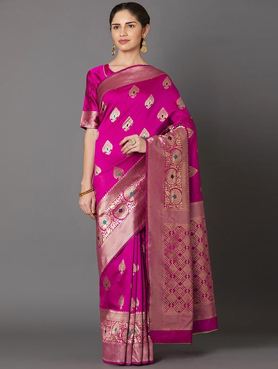 self design banarasi saree with blouse - 16954611 - Zoom Image - 1