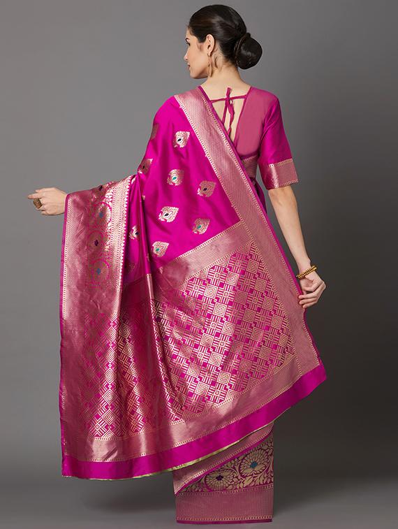 self design banarasi saree with blouse - 16954611 - Zoom Image - 2