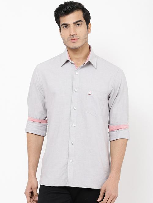 grey solid casual shirt - 16954697 - Standard Image - 1