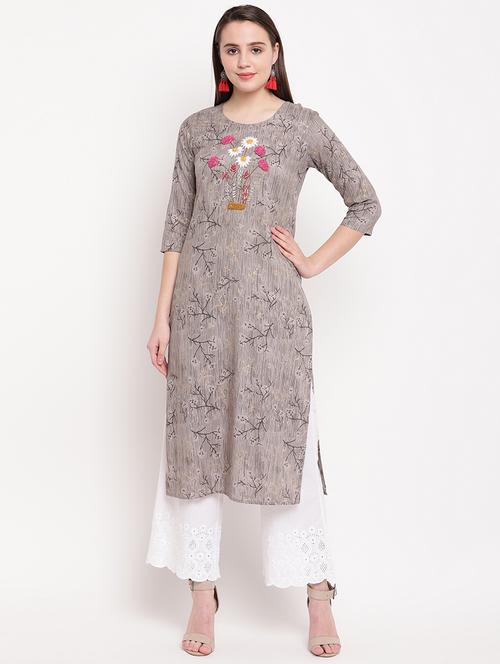 embroidered straight kurta - 16954722 - Standard Image - 1