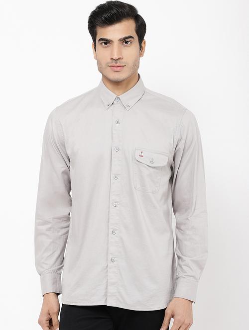 grey solid casual shirt - 16954767 - Standard Image - 1