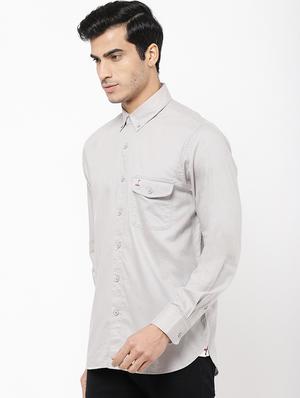 grey solid casual shirt - 16954767 - Standard Image - 2