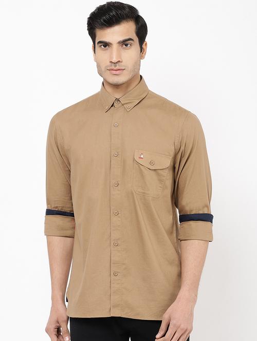 brown solid casual shirt - 16954769 - Standard Image - 1