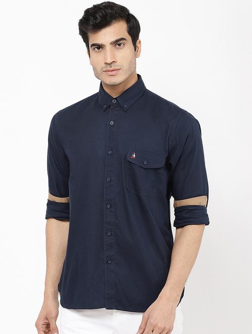 navy blue solid casual shirt - 16954770 - Standard Image - 1