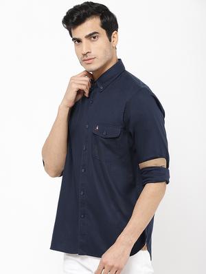 navy blue solid casual shirt - 16954770 - Standard Image - 2