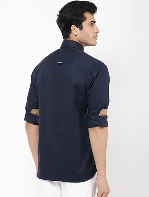 navy blue solid casual shirt - 16954770 - Standard Image - 3