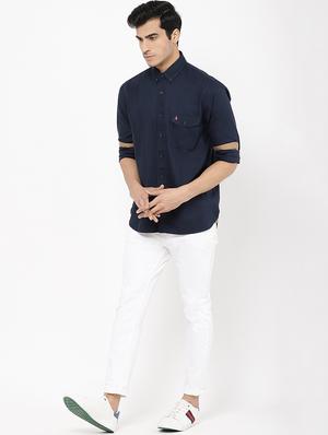 navy blue solid casual shirt - 16954770 - Standard Image - 4