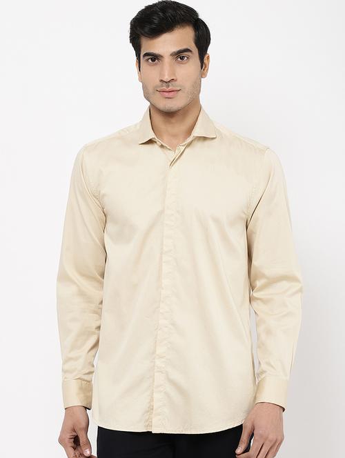 beige solid casual shirt - 16954782 - Standard Image - 1