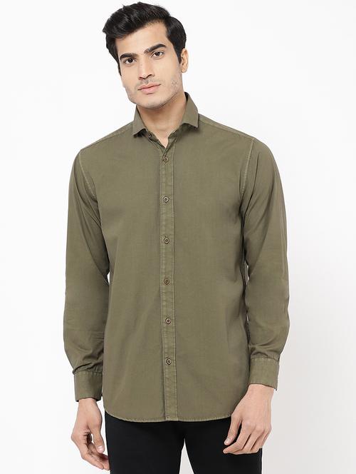 green solid casual shirt - 16954783 - Standard Image - 1