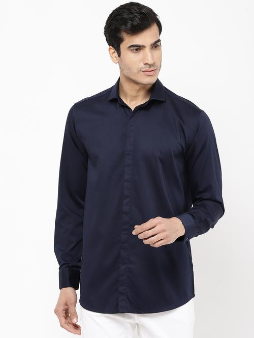 blue solid casual shirt - 16954784 - Standard Image - 1