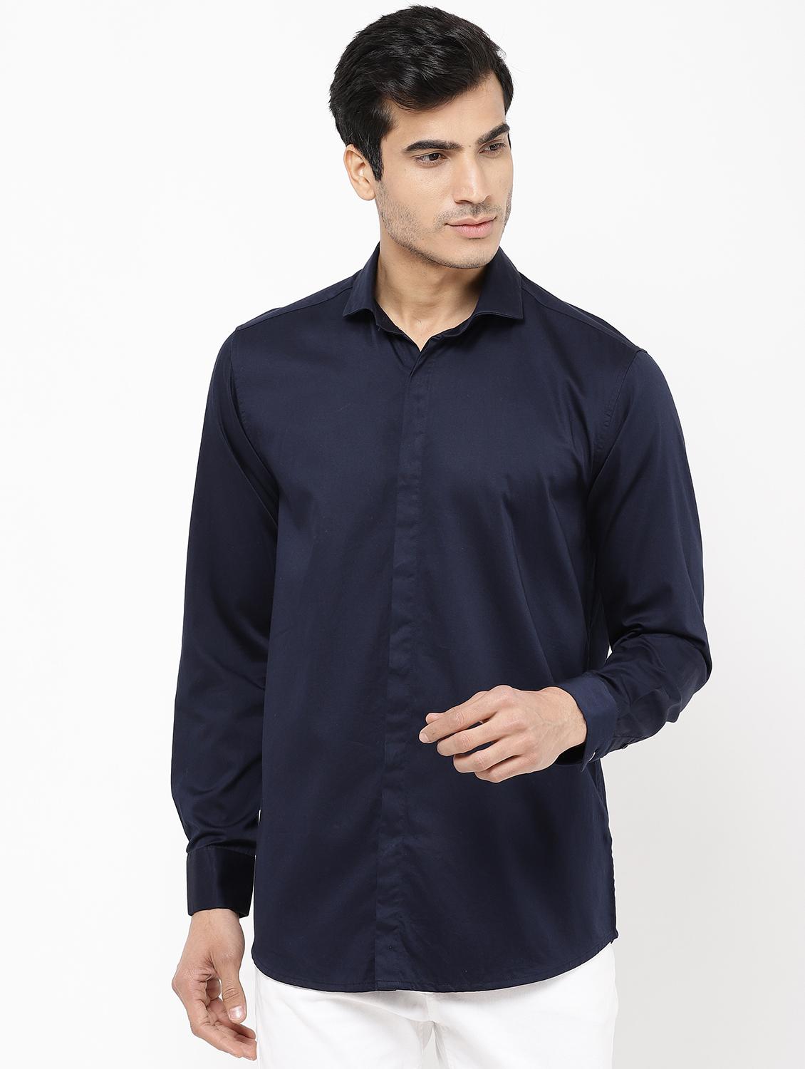 blue solid casual shirt - 16954784 - Zoom Image - 1