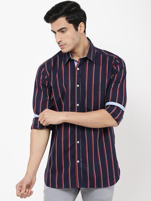 navy blue striped casual shirt - 16954795 - Standard Image - 1