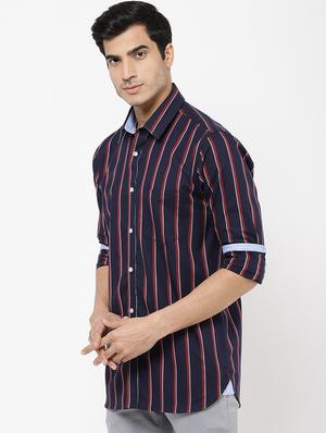 navy blue striped casual shirt - 16954795 - Standard Image - 2