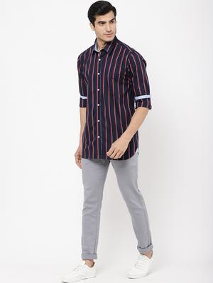 navy blue striped casual shirt - 16954795 - Standard Image - 4