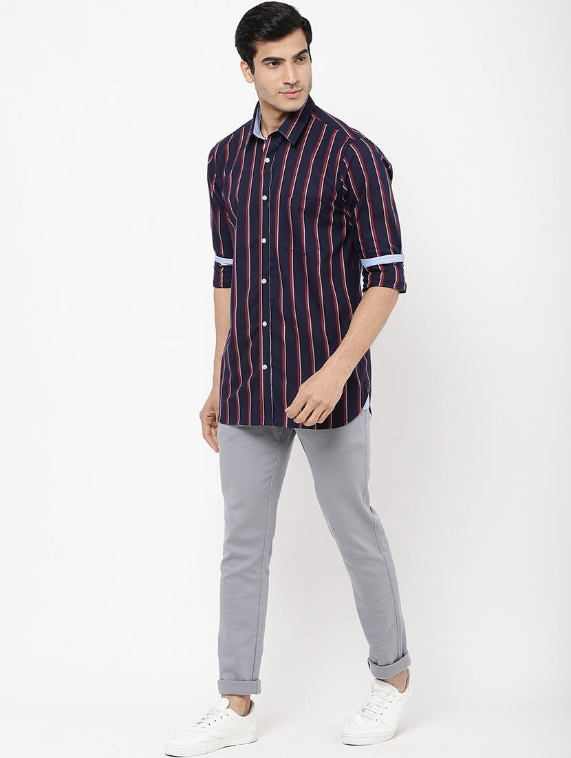 navy blue striped casual shirt - 16954795 - Zoom Image - 4